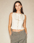 Knit Snap Front Tank - Ivory