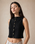 Knit Snap Front Tank - Black
