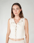 Knit Snap Front Tank - Ivory