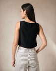 Knit Snap Front Tank - Black